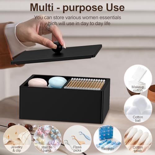 Cotton Swab Holder with Lid, 2 Compartments Qtip Holder Cotton Dispenser - Image 3