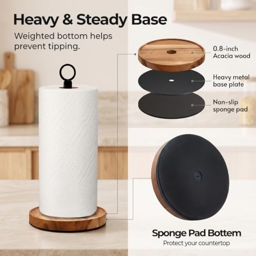 WILDMOS Paper Towel Holder Countertop, Solid Acacia Wood - Image 7