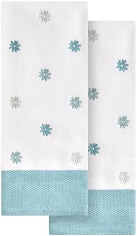 Ritz 2-Piece Cotton Velour Hand Towel Set, Embroidered Allover Daisies by RITZ