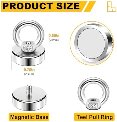 DIYMAG Magnetic Hooks with Countersunk Hole Eyebolt 40LBS 10 Pack - Image 2