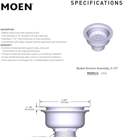 Moen Kitchen Sink Strainer Basket - Image 3