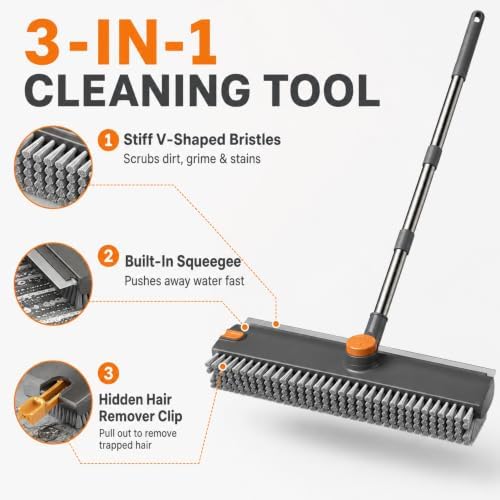 ROOM127 Floor Scrub Brush with Squeegee – 53-Inch V-Shaped Bristles - Image 3