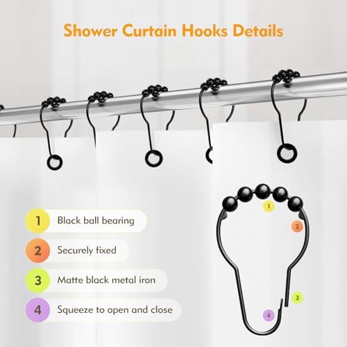 12 PCS Shower Curtain Hooks, Practical Black Shower Curtain Hooks - Image 3