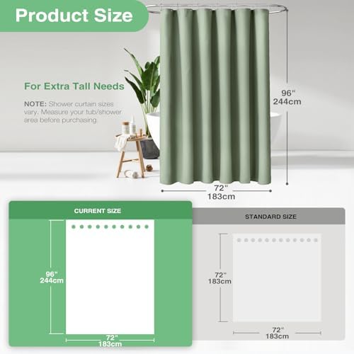 Dynamene Extra Long Waffle Shower Curtain 256 GSM Fabric 72x96 Sage Green - Image 2