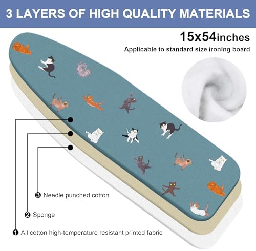Funny Cat Ironing Board Cover and Pad 15x54 Inch, 100% Cotton Surface Durable - Image 2