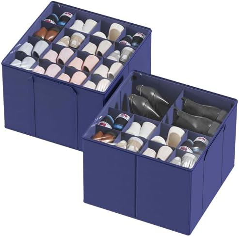 SpaceAid Shoe Organizer for Closet, 2 Pack Foldable Shoe Storage Containers by SpaceAid