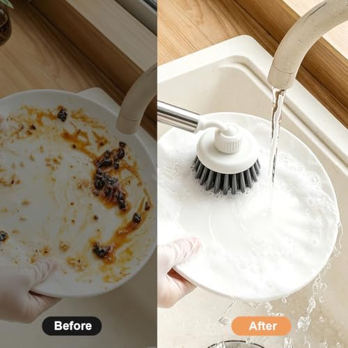 Kitchen Scrub Brush, 360° Swivel Head Long Handle Pot Dish Brush - Image 6