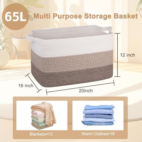 OIAHOMY Large Blanket Basket, 65L Cotton Rope Woven Laundry Basket, Toy Bin - Image 3