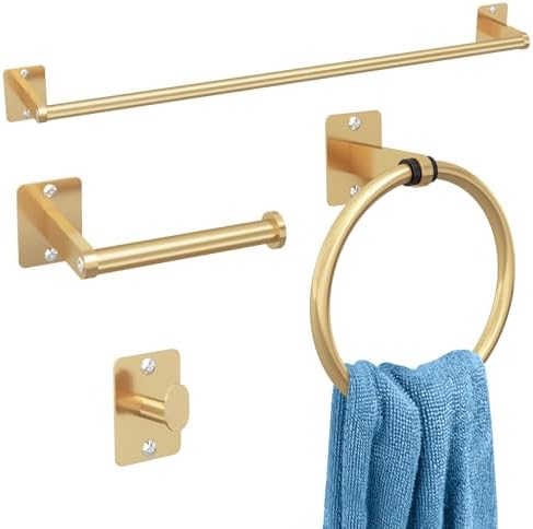 KLJKPA Bathroom Accessories Set, 4-Piece Gold Bathroom Hardware Set by KLJKPA