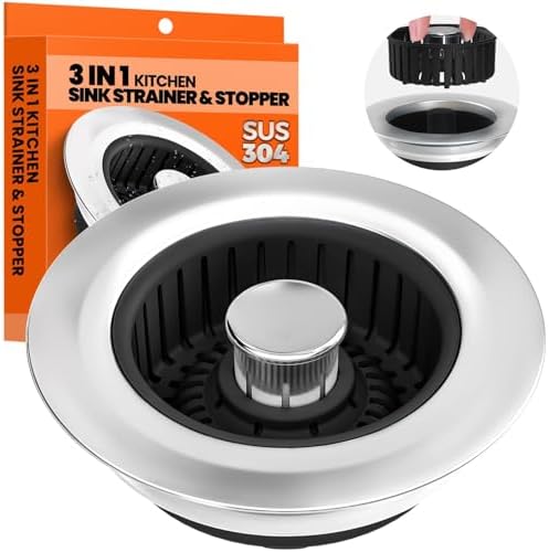 3 in 1 Kitchen Sink Drain Strainer and Stopper Black 1 Pack by Nipoko