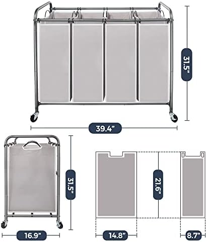 STO STO Laundry Sorter 4 Section, 4 Bag Clothes Hamper, Rolling Laundry Cart - Image 6