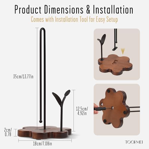 Wooden Paper Towel Holder Countertop, Floral Base - Image 7