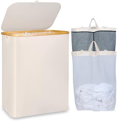 IEGrow Laundry Hamper with Lid, 150L Laundry Basket with 2 Mesh Bags by iEGrow
