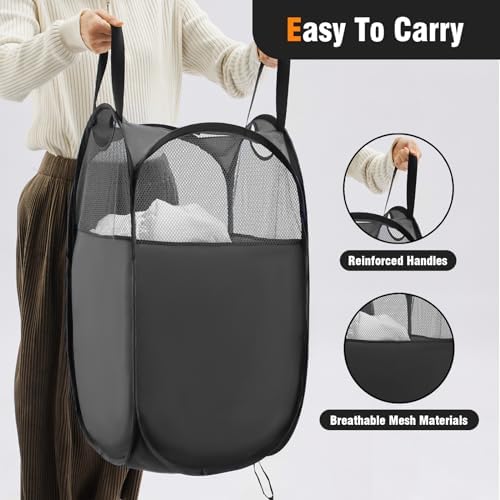 TECHMILLY Pop Up Foldable Laundry Basket, Mesh Laundry Hamper - Image 3