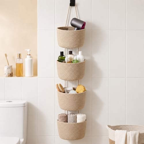 4 Tier Wall Mounted Woven Hanging Basket, Over The Door Hanging Basket - Image 7
