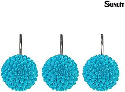 Sunlit Decorative Floral Shower Curtain Hooks, Turquoise Dahlia Pinnata Flower - Image 3