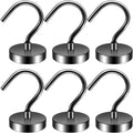 6 Pack Magnetic Hooks Large Opening, 40LBS Neodymium Magnet Hooks by Junarter