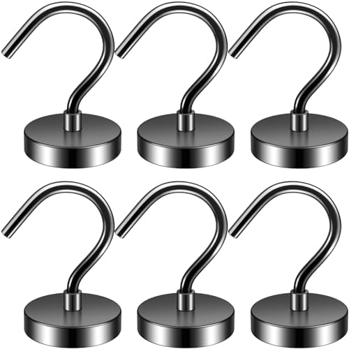 6 Pack Magnetic Hooks Large Opening, 40LBS Neodymium Magnet Hooks by Junarter