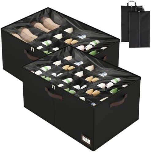 OIAHOMY 2 Pack Shoe Organizer for Closet, Large Foldable Shoe Storage Bins by MasterofSpaceOptimization