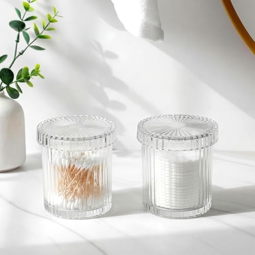 rejomiik 2 Pack Thick Glass Qtip Holder Apothecary Jars - Image 2