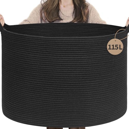 INDRESSME 115L Extra Large Woven Rope Blanket Basket Living Room by INDRESSME