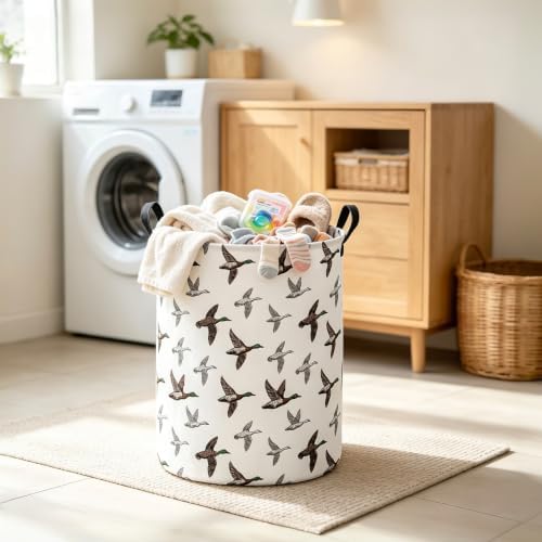 Round Laundry Basket Collapsible Storage Hamper Organizer Mallard Duck - Image 6