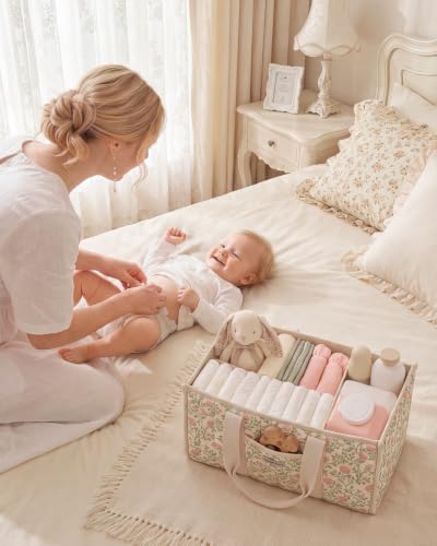 Blissful Diary Floral Diaper Caddy Organizer, Storage Basket, Tulip Garden - Image 6