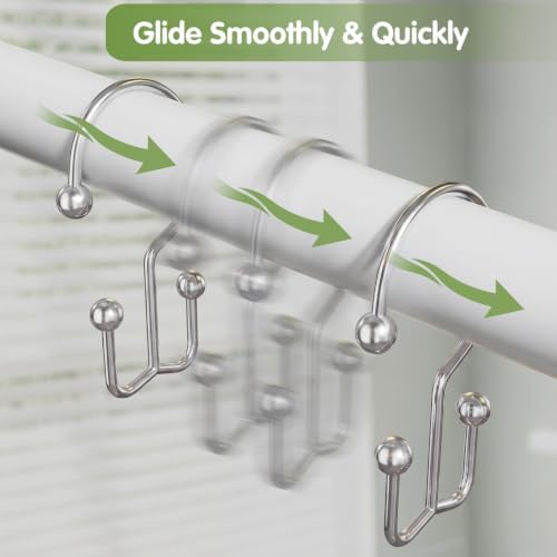 OEH Shower Curtain Hooks, Metal Shower Curtain Rings, Double Shower Rings - Image 6