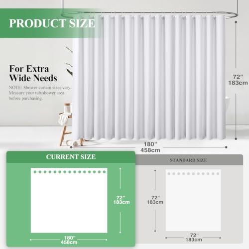 Dynamene Extra Wide Waffle Shower Curtain 256 GSM Fabric 180x72 White - Image 2