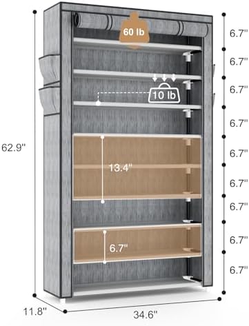 VILICK Shoe Rack with Cover Narrow Shoe Organizer with Pockets 10 Tier Tall - Image 3