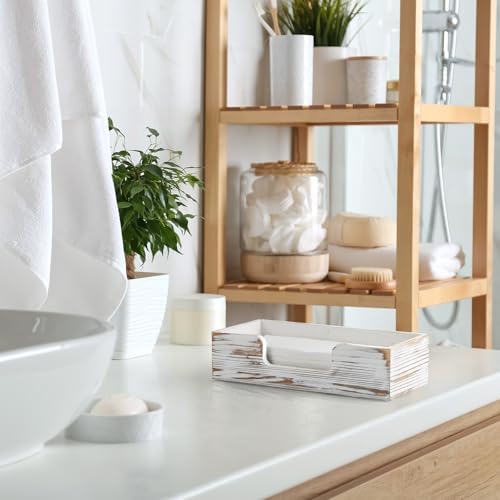 Paper Towel Dispenser Countertop, Retro White Wood Bathroom Paper Towel Holder - Image 5