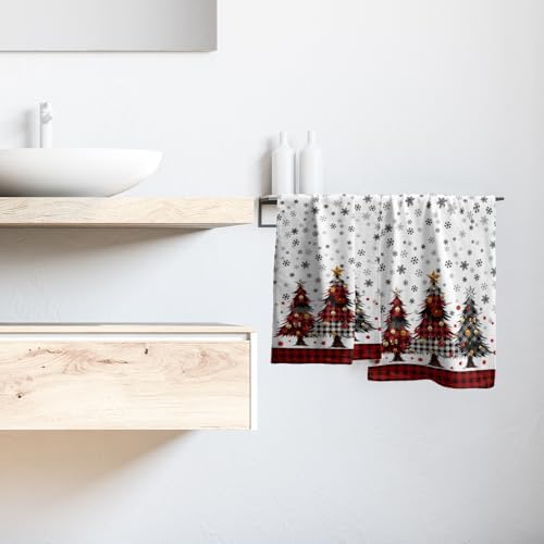 Merry Christma Hand Towels Set of 2 Xmas Trees Snowflake Decorative Towel - Image 6