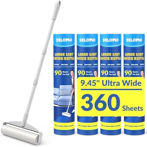 DELOMO 9.45” Large Lint Roller for Pet Hair, Long Handle for Floor & Carpet by DELOMO