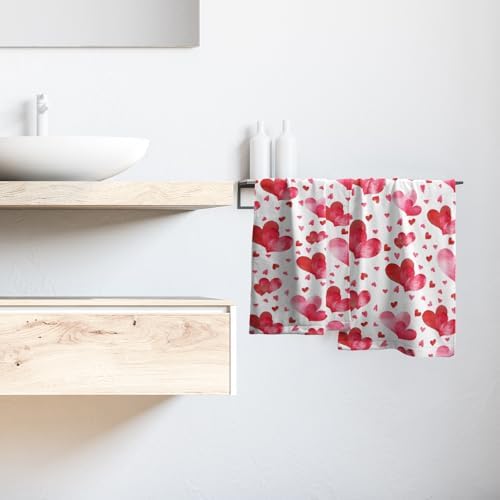 Red Love Heart Bath Hand Towels 2 Packs Happy Valentine's Day Soft Absorbent - Image 6