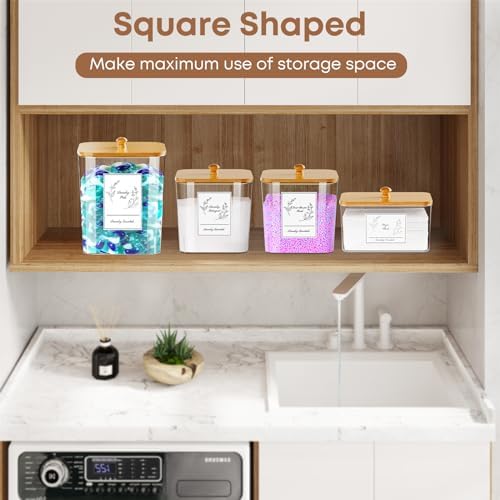 COAZEX 4 Pack Clear Laundry Pods Container & Dryer Sheet Holder, Bamboo Lids - Image 4