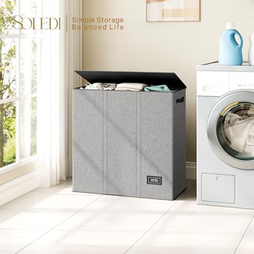 SOLEDI 160L Laundry Hamper 3 Section, Extra Large Laundry Hamper - Image 4