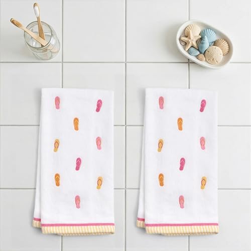 Ritz 2-Piece Cotton Velour Bathroom Hand Towel Set, Embroidered Flip Flop - Image 3