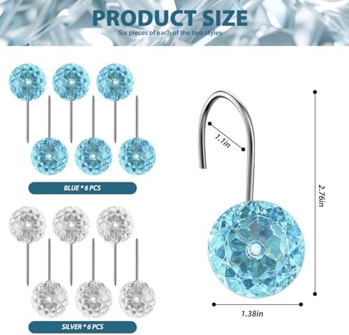 12PCS Teal Decorative Shower Curtain Hooks, Teal Bathroom Decor - Image 2