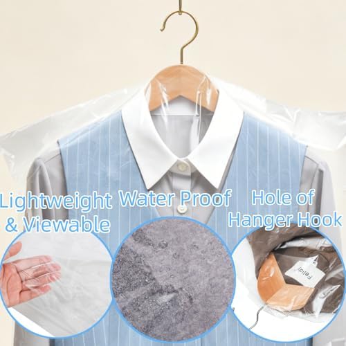 AVLA 50 Pack Plastic Garment Bags, Transparent Hung Clothes Dust Cover - Image 3