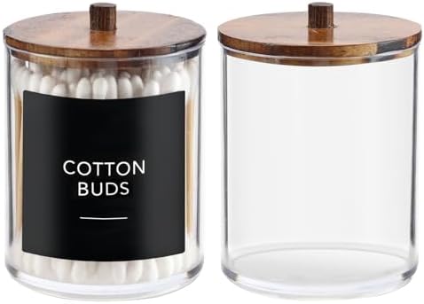 Temoyj 2 Pack Qtip Holder Dispenser - 10 oz Clear Plastic Apothecary Jar by Temoyj