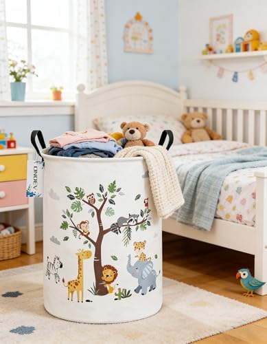 Round Tree Animal Print Waterproof Collapsible Laundry Hamper - Image 6