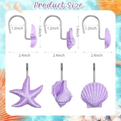 Sliner 12 Pcs Seashell Shower Curtain Hooks Decorative Shower Curtain Hooks - Image 2