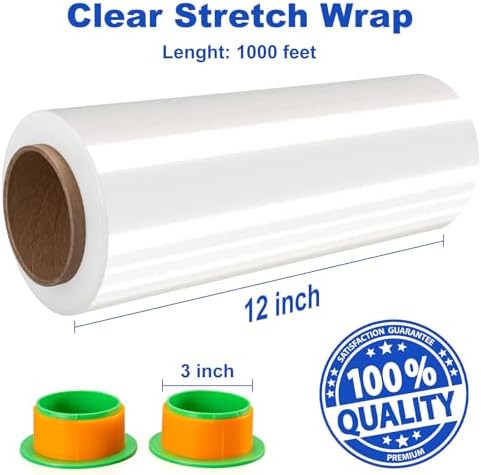 2 Rolls Clear Stretch Wrap 12" x 1000FT x 80 Gauge Heavy Duty Film - Image 2