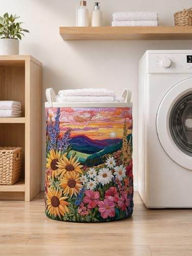 Quilted Laundry Basket with Handles, Boho Floral Quilted Storage Hamper - Image 7