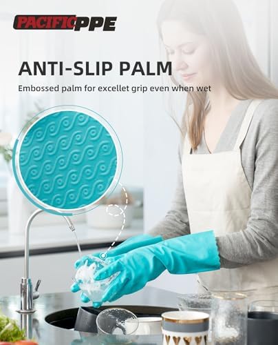 PACIFIC PPE 4 Pairs Dishwashing Gloves, Cotton Flocked Liner - Image 3