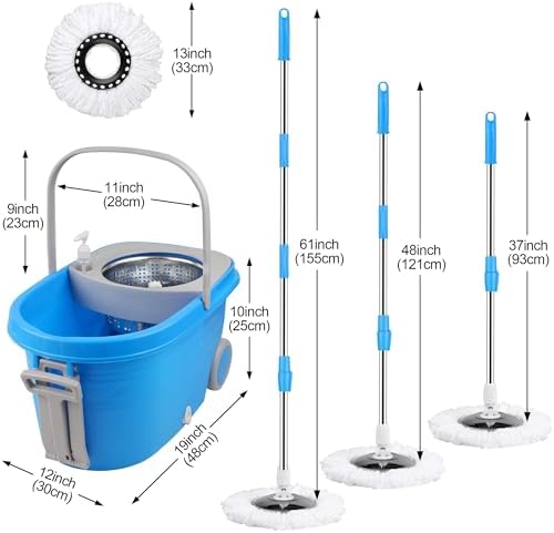 Spin Mop and Bucket with Wringer Set, 3 Washable Microfiber Pads Included - Image 2