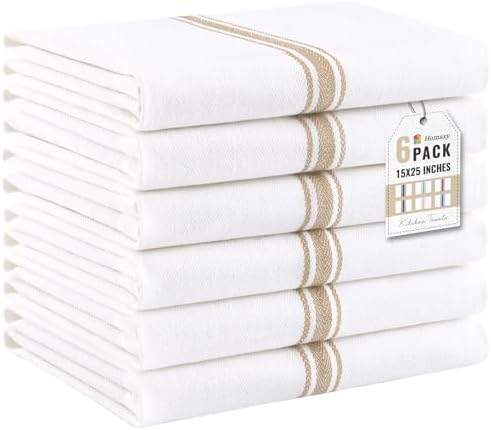 Homaxy 100% Ring Spun Cotton Kitchen Towels 6 Pack, Khaki Stripe by Homaxy