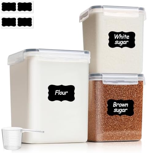 ComSaf Airtight Flour and Sugar Container 2.6Qt & 5.5Qt 3Pack, Wide Mouth by ComSaf