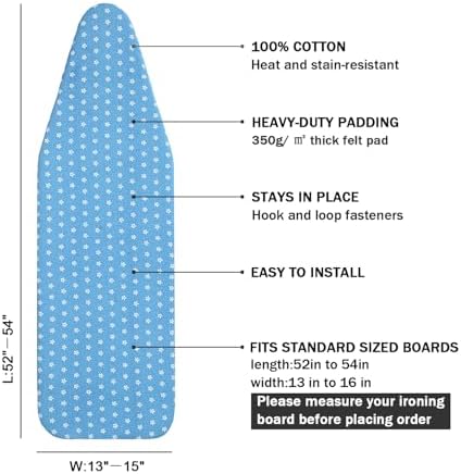 Ironing Board Cover and Pad Standard Size 15 x 54, 3 Pairs of Hook and Loop - Image 2
