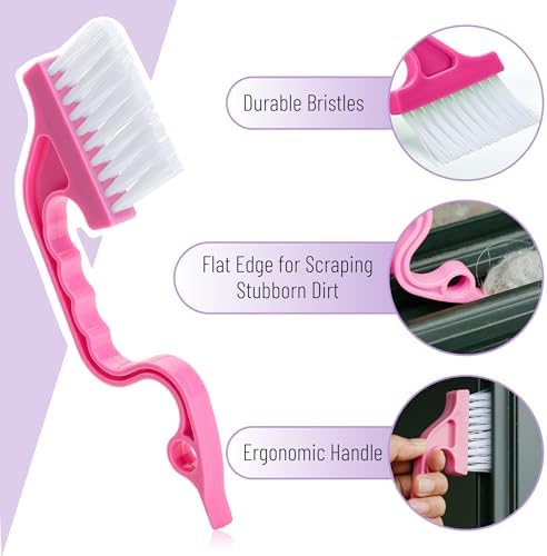 Slick- Window Track Cleaning Brush, 3 Pack, Shades of Pink, Ergonomic Handle - Image 3